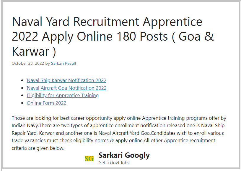 Naval Yard Recruitment Apprentice